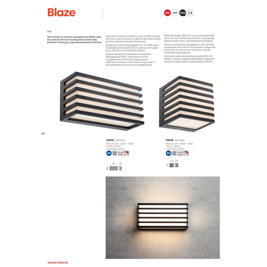 Redo 90638 - LED-Outdoor-Wandleuchte BLAZE LED/12W/230V 3000K IP54 anthrazit