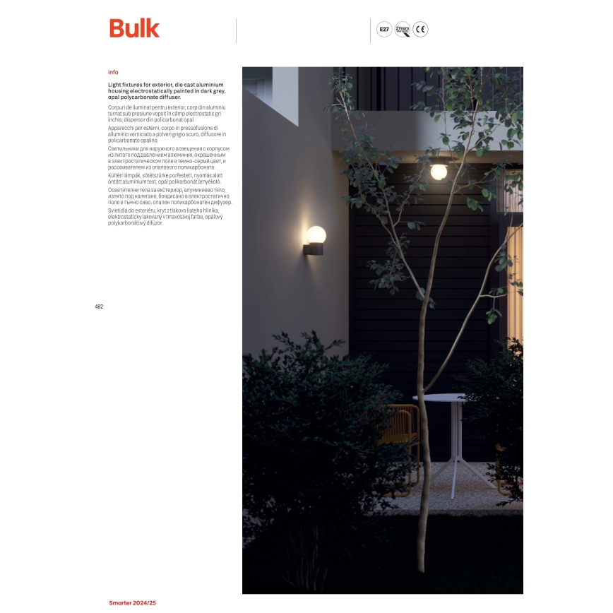 Redo 90640 - Outdoor-Wandleuchte BULK 1xE27/28W/230V IP44 anthrazit