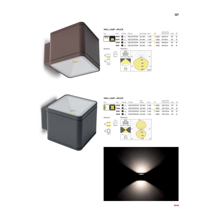 Redo 9065 - LED Auβen-Wandbeleuchtung BETA 2xLED/6W/230V IP54