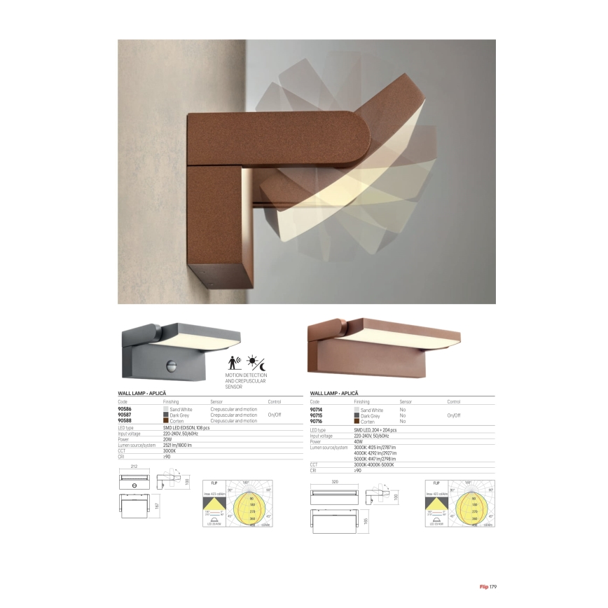 Redo 90716 - LED-Außenwandleuchte FLIP LED/40W/230V 3000/4000/5000K CRI 90 IP54 braun