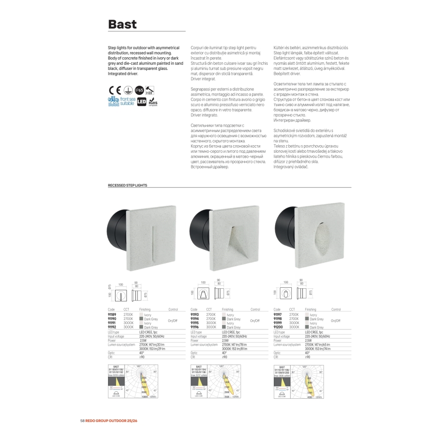 Redo 91199 - LED-Außen-Orientierungsleuchte BAST LED/2,5W/230V 3000K CRI 90 IP65 grau