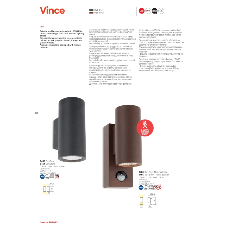 Redo 9453 - LED-Outdoor-Wandleuchte mit Sensor VINCE 2xLED/3W/230V IP54 anthrazit