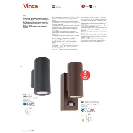 Redo 9455 - LED-Außenwandleuchte mit Sensor VINCE 2xLED/3W/230V IP54 braun