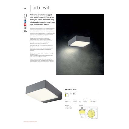 Redo 9560 - LED-Außenwandleuchte CUBE LED/7,5W/230V 3000K IP54 anthrazit