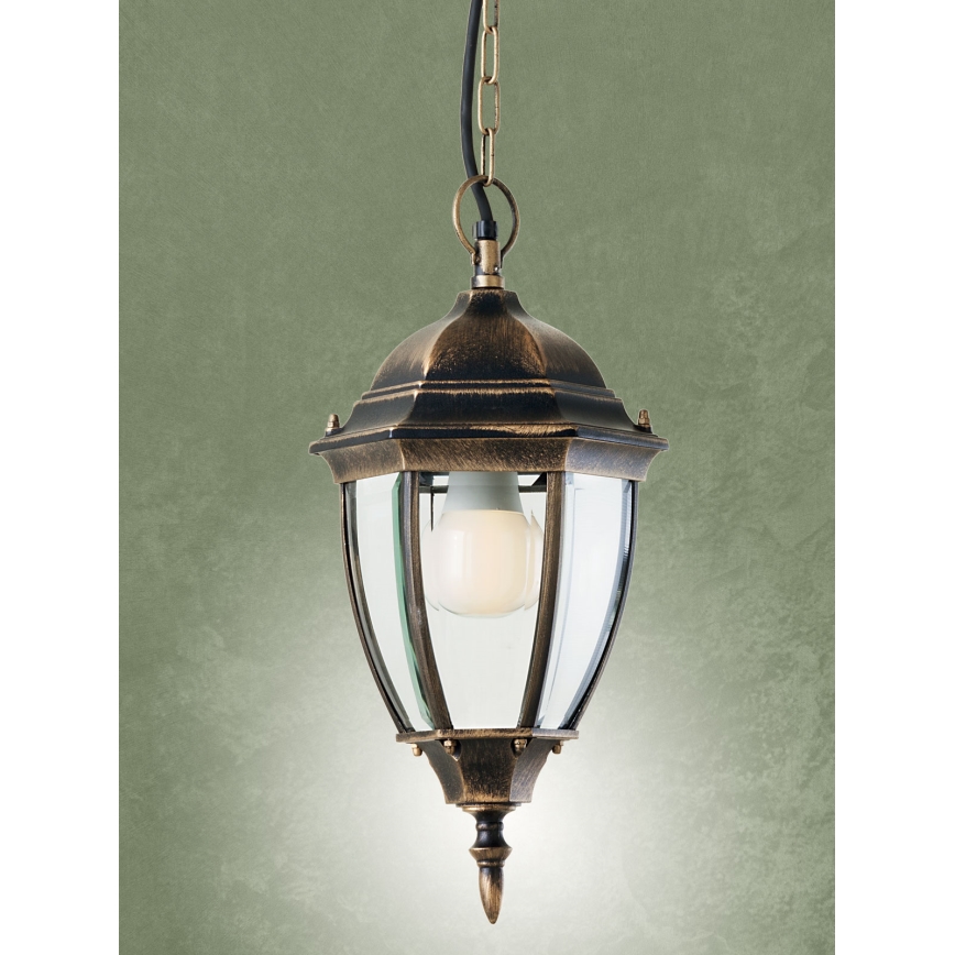 Redo 9607 - Outdoor-Hängeleuchte an Kette SEVILLA 1xE27/42W/230V IP44 golden/Patina