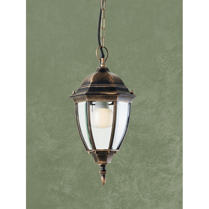 Redo 9607 - Outdoor-Hängeleuchte an Kette SEVILLA 1xE27/42W/230V IP44 golden/Patina