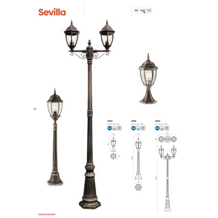 Redo 9607 - Outdoor-Hängeleuchte an Kette SEVILLA 1xE27/42W/230V IP44 golden/Patina