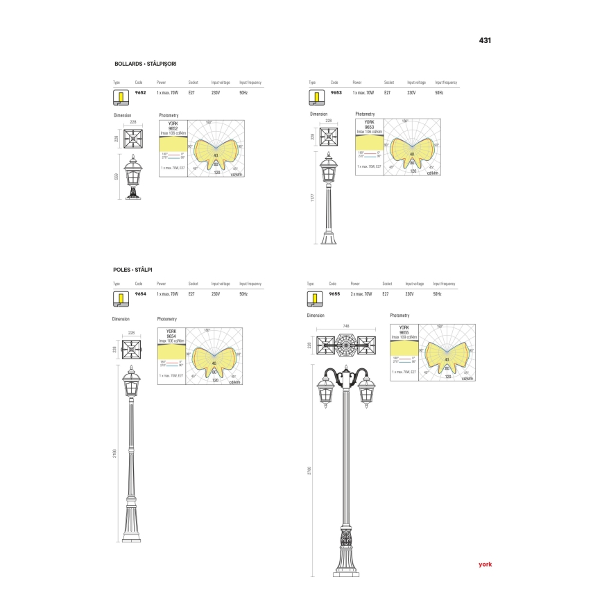 Redo 9652 - Außenleuchte YORK 1xE27/70W/230V IP44 braun