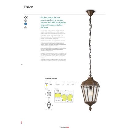 Redo 9656 - Außenwandleuchte ESSEN 1xE27/70W/230V IP44 braun/Patina