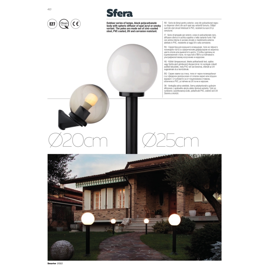 Redo 9775 - Außenleuchte SFERA 1xE27/42W/230V IP44 25x38cm weiß