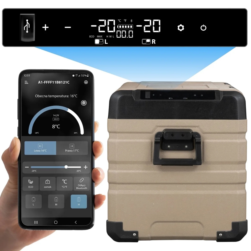 Reise-Kühlbox mit LCD-Anzeige 39 l 230V/12V/24V braun