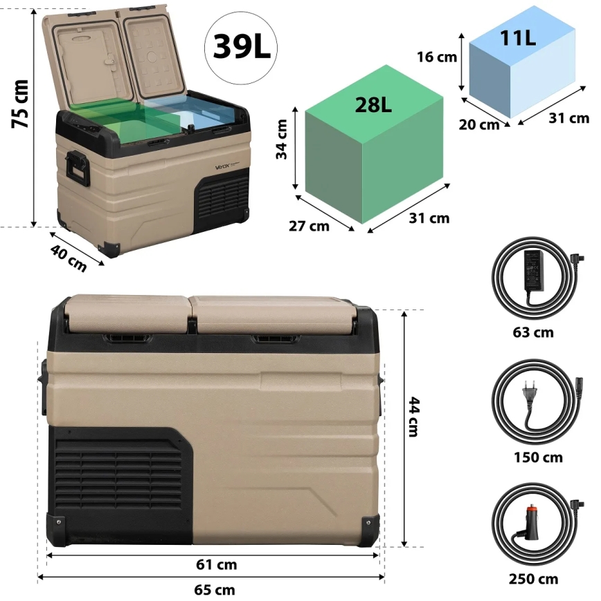 Reise-Kühlbox mit LCD-Anzeige 39 l 230V/12V/24V braun