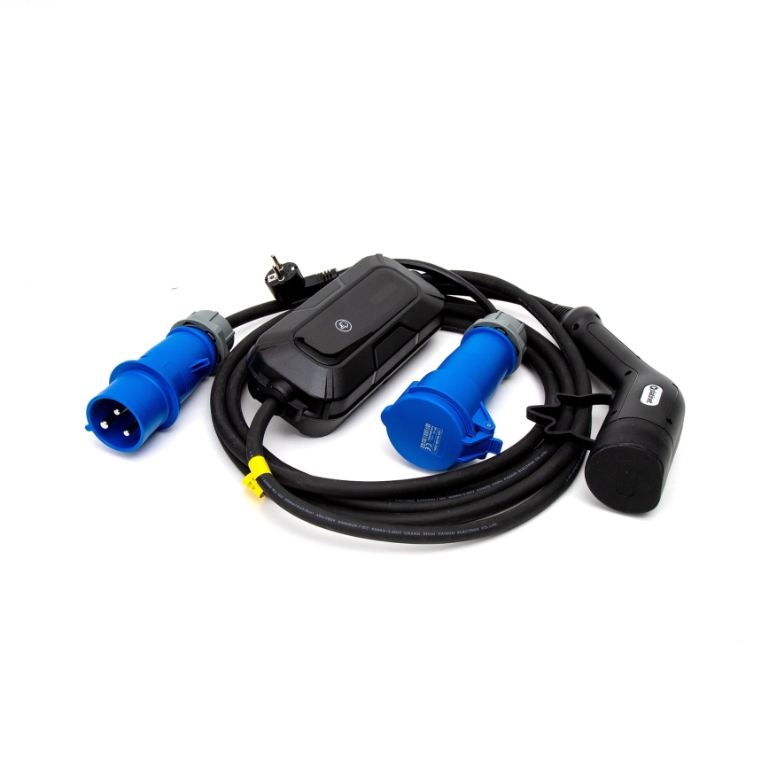 Reiseladestation für Elektroautos EV/PHEV AC Typ 2 32A/230V 7,4kW IP55 5m + Adapter 230V 3,7kW + Tasche