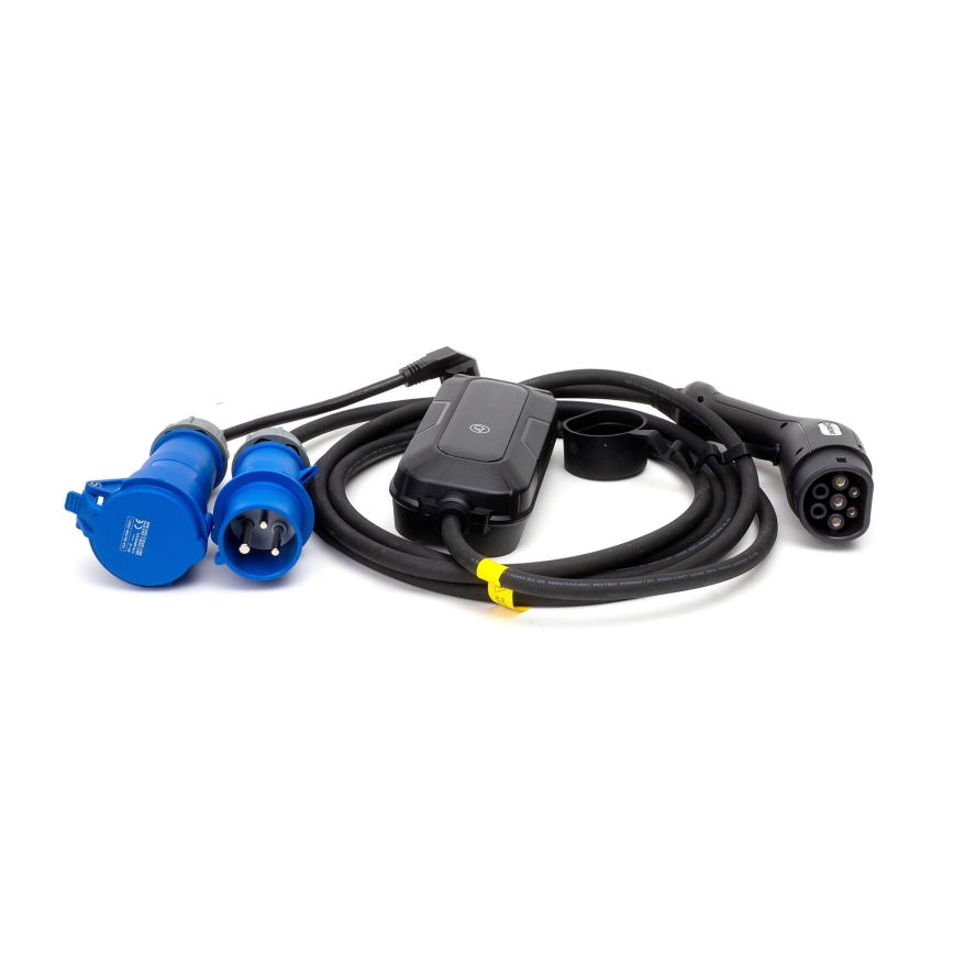 Reiseladestation für Elektroautos EV/PHEV AC Typ 2 32A/230V 7,4kW IP55 5m + Adapter 230V 3,7kW + Tasche