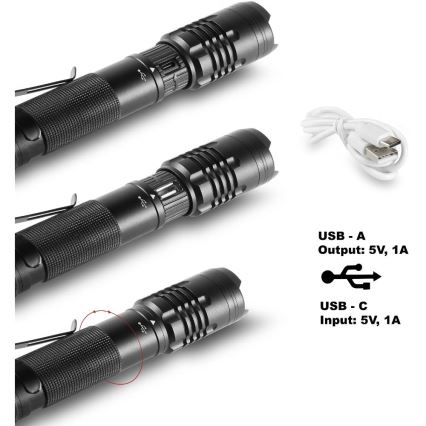 Aufladbare LED-Aluminium-Taschenlampe mit Powerbank-Funktion LED/2000 mAh 1000 lm IP22
