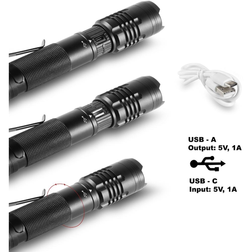 Aufladbare LED-Aluminium-Taschenlampe mit Powerbank-Funktion LED/2000 mAh 1000 lm IP22