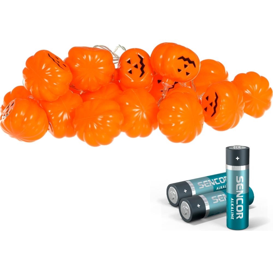 Dekorative LED-Kette HALLOWEEN 20xLED/3xAA/warmweiβ 3,3m Kürbisse