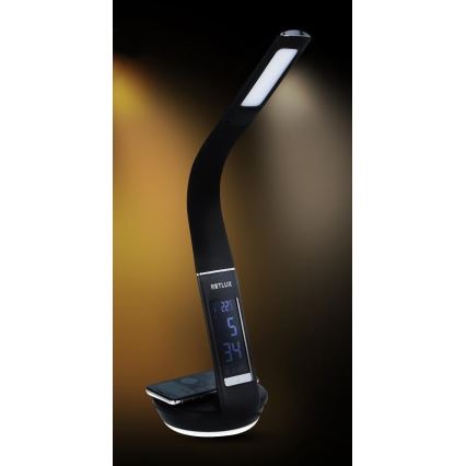 Dimmbare LED-Tischleuchte mit kabelloser Qi-Aufladung 5W und Anzeige LED/6W/230V/1xCR2032 3000/4000/6000K schwarz