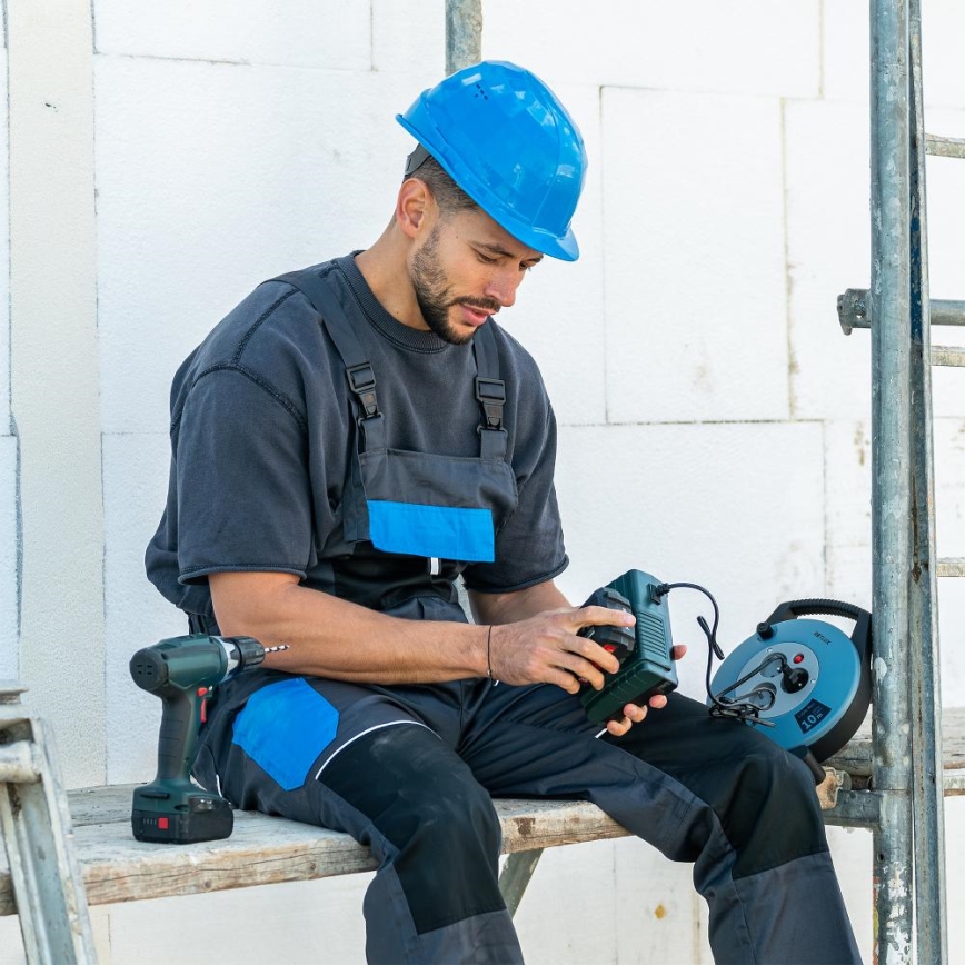 Retlux - Kabeltrommel mit 3-fach-Steckdose, Typ E, 10 m, blau/schwarz