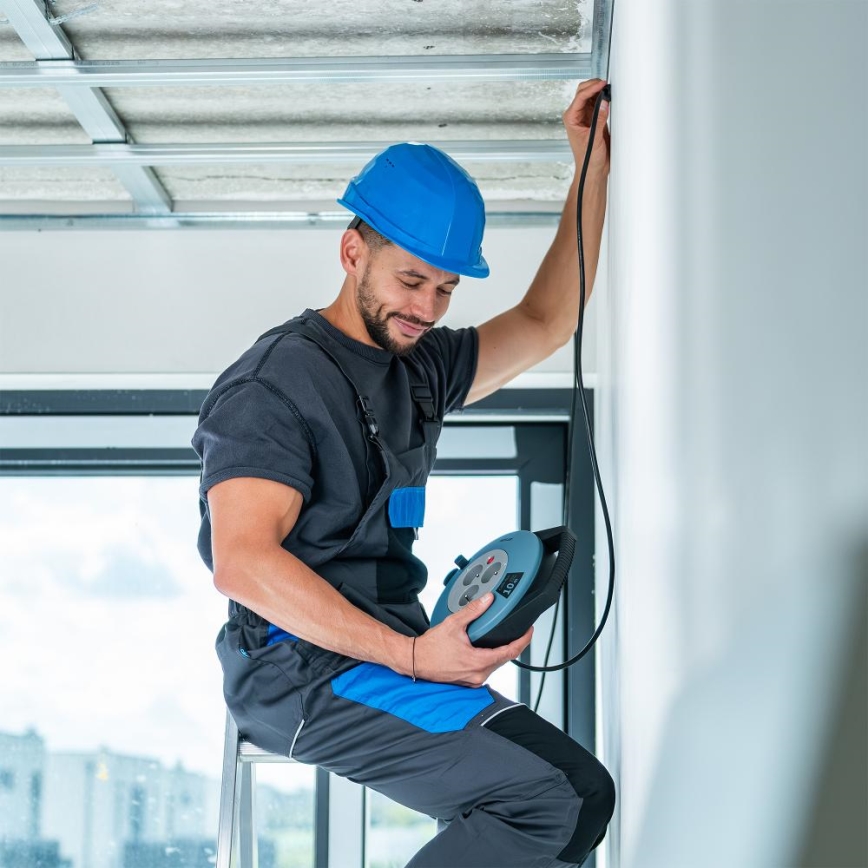 Retlux - Kabeltrommel mit 3-fach-Steckdose, Typ E, 10 m, blau/schwarz