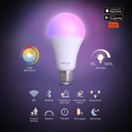 LED RGBW Dimmable Lampe A70 E27/14W/230V 2700-6500K Wi-Fi Tuya