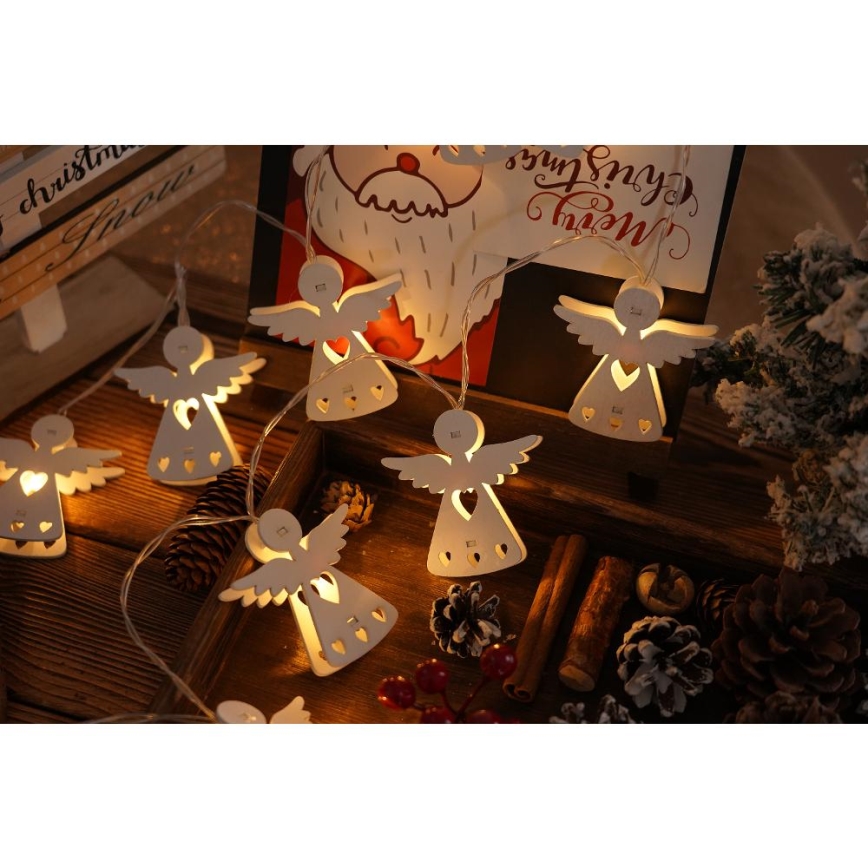 LED-Weihnachtslichterkette 10xLED/2xAA/warmweiβ 2m Engel