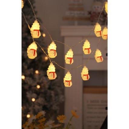 LED-Weihnachtslichterkette 20xLED/3xAA/warmweiβ 3,3m Schneemann