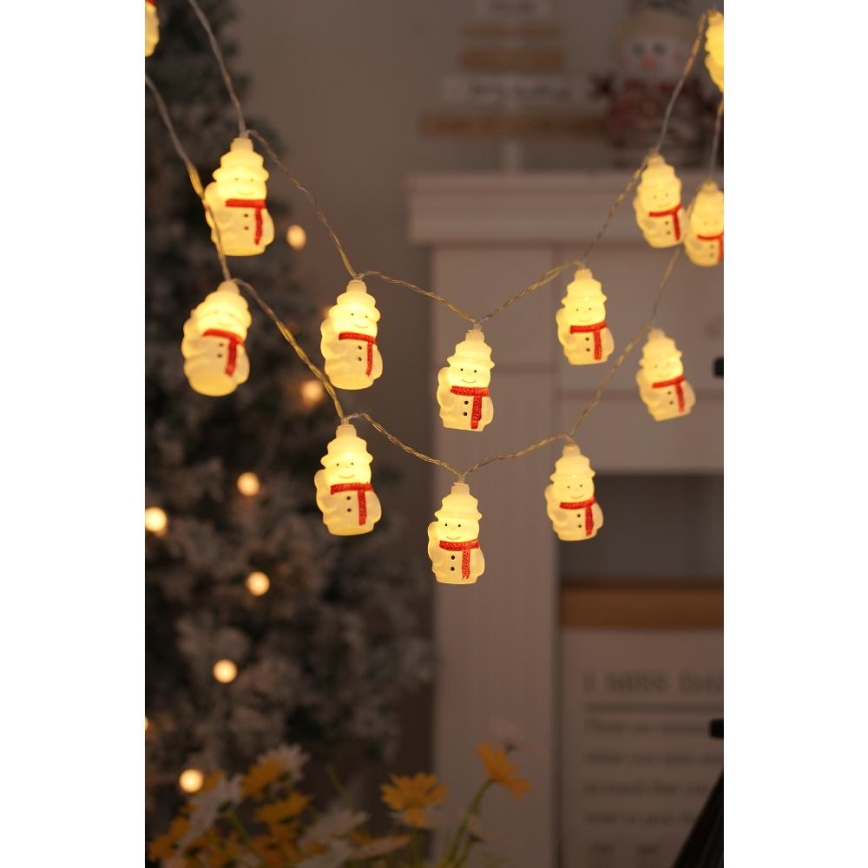 LED-Weihnachtslichterkette 20xLED/3xAA/warmweiβ 3,3m Schneemann