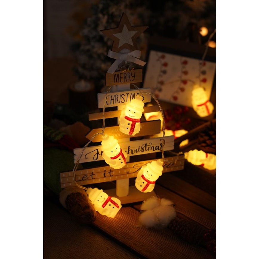 LED-Weihnachtslichterkette 20xLED/3xAA/warmweiβ 3,3m Schneemann