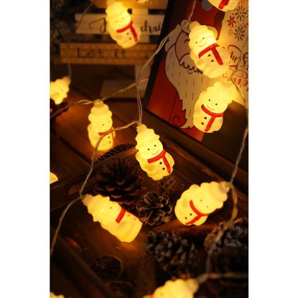 LED-Weihnachtslichterkette 20xLED/3xAA/warmweiβ 3,3m Schneemann