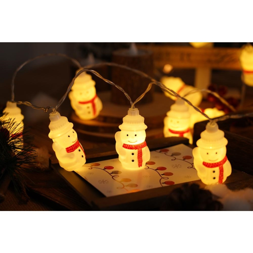 LED-Weihnachtslichterkette 20xLED/3xAA/warmweiβ 3,3m Schneemann