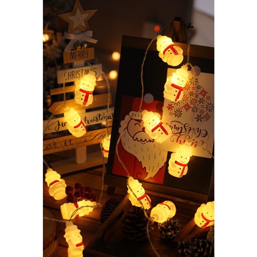 LED-Weihnachtslichterkette 20xLED/3xAA/warmweiβ 3,3m Schneemann