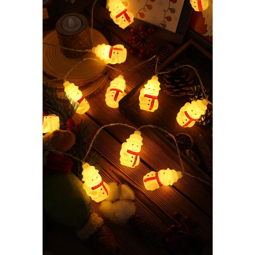LED-Weihnachtslichterkette 20xLED/3xAA/warmweiβ 3,3m Schneemann
