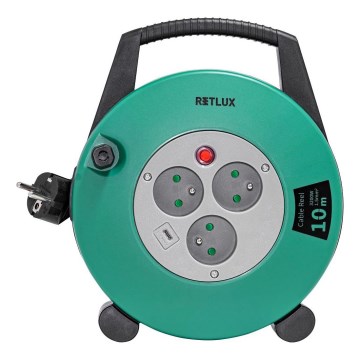 Retlux - Verlängerungskabel auf Kabeltrommel, 3-fach, Typ E, 10 m, grün/schwarz