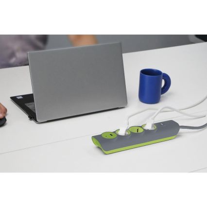 Retlux - Verlängerungskabel mit Schalter 3-fach Typ E + 1xUSB-A + 1xUSB-C 1,4m grau