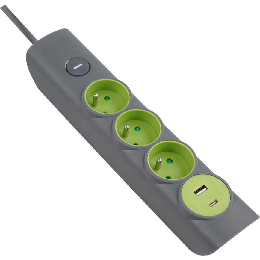 Retlux - Verlängerungskabel mit Schalter 3-fach Typ E + 1xUSB-A + 1xUSB-C 1,4m grau