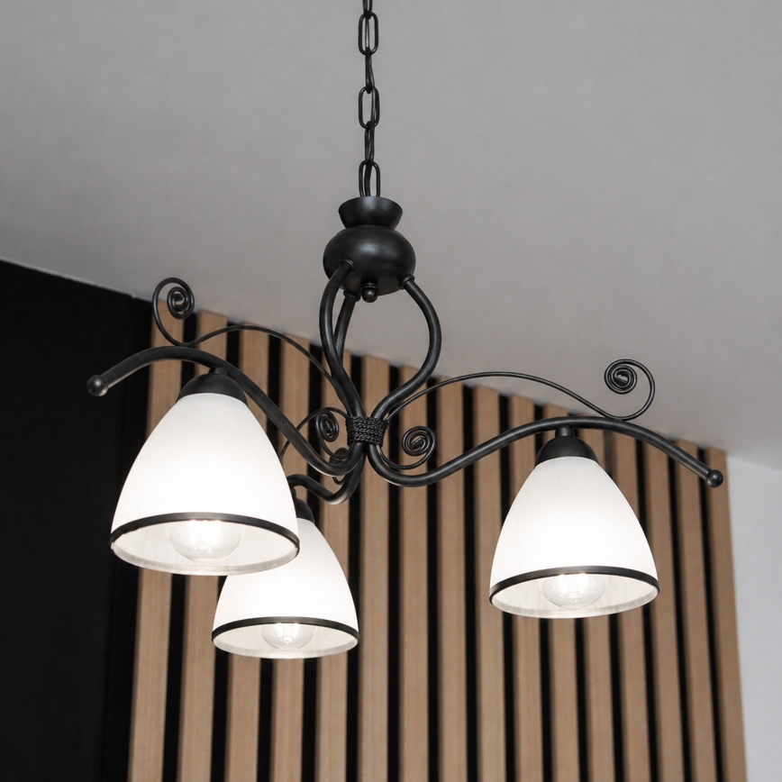Retro-Kronleuchter mit Kette 3xE27/60W/230V schwarz/weiß
