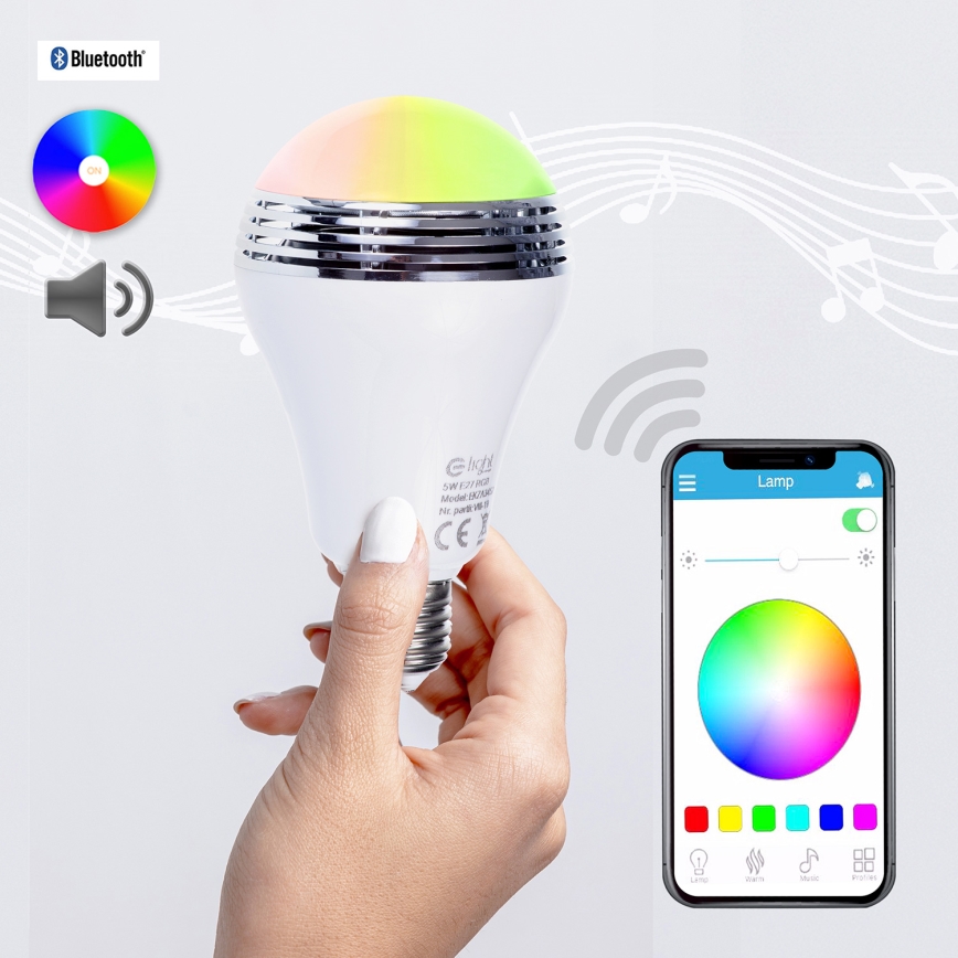 RGB BLUETOOTH LED Glühbirne mit Lautsprecher E27/8W/230V 2700K