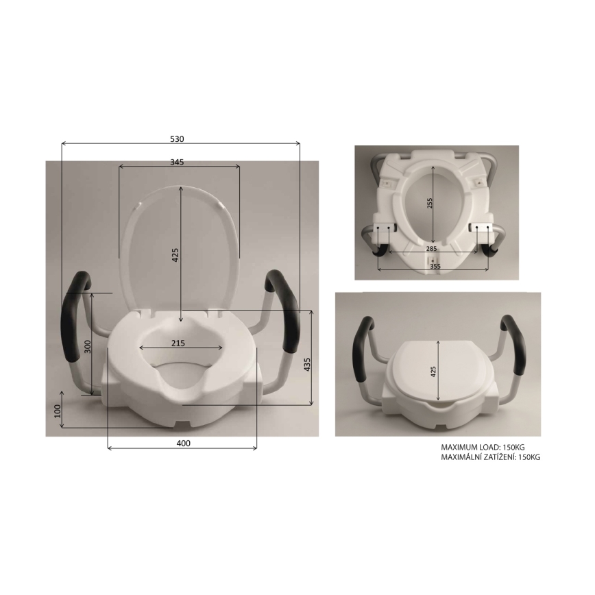 Ridder - Erhöhter Toilettensitz mit Haltegriffen, weiß