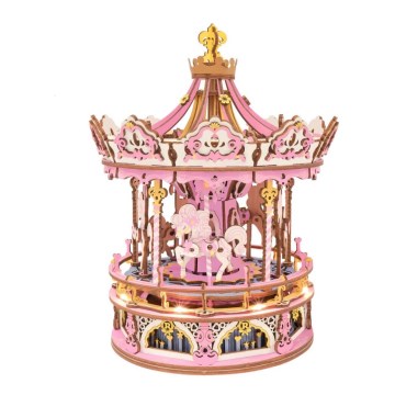 RoboTime - 3D-Spieluhr-Puzzle Romantisches Karussell rosa