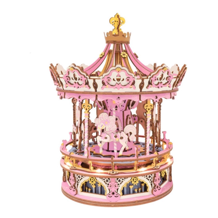RoboTime - 3D-Spieluhr-Puzzle Romantisches Karussell rosa