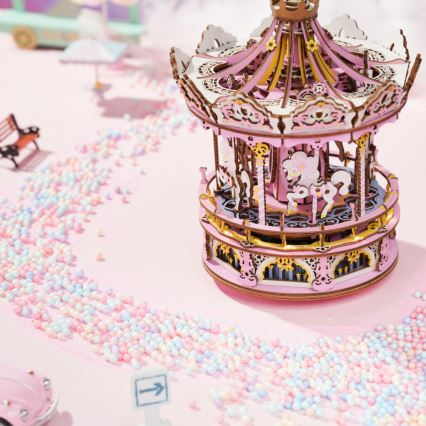 RoboTime - 3D-Spieluhr-Puzzle Romantisches Karussell rosa