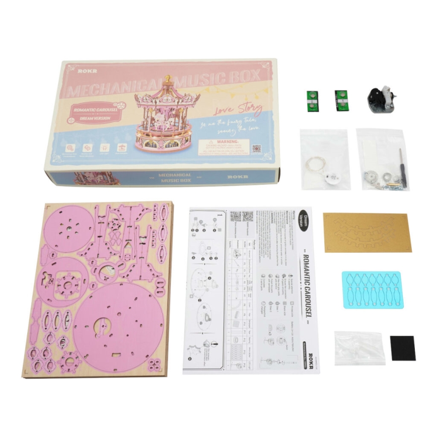 RoboTime - 3D-Spieluhr-Puzzle Romantisches Karussell rosa