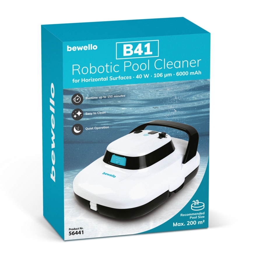 Robotischer Poolreiniger für horizontale Flächen 40W/12,6V 6000 mAh IPX8 Weiß