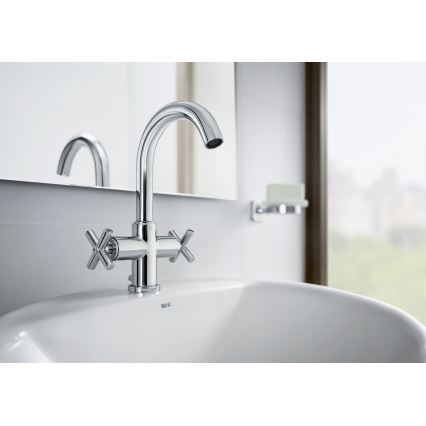 Roca A5A3043C00 - Waschbeckenarmatur + Ablauf mit Überlauf LOFT 27 cm glänzendes Chrom
