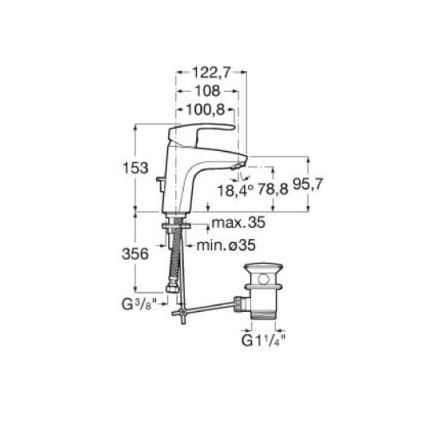 Roca A5A3098C00 - Waschtischarmatur mit Ablaufgarnitur MONODIN 15,3 cm, Hochglanzchrom