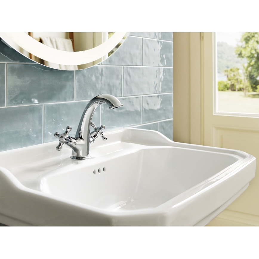 Roca A5A3A4BC00 - Waschtischarmatur + Ablaufgarnitur mit Überlauf CARMEN RETRO 17,8 cm glänzender Chrom