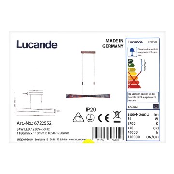 Rothfels -  Dimmbare LED-Hängeleuchte an Schnur LIAN LED/34W/230V CRI 90