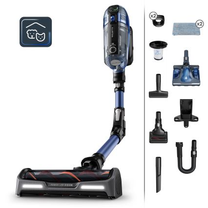 Rowenta - Stielstaubsauger mit Wischmopp X-FORCE FLEX ANIMAL AQUA AUTO 3in1 480W/32,4V 2500 mAh blau