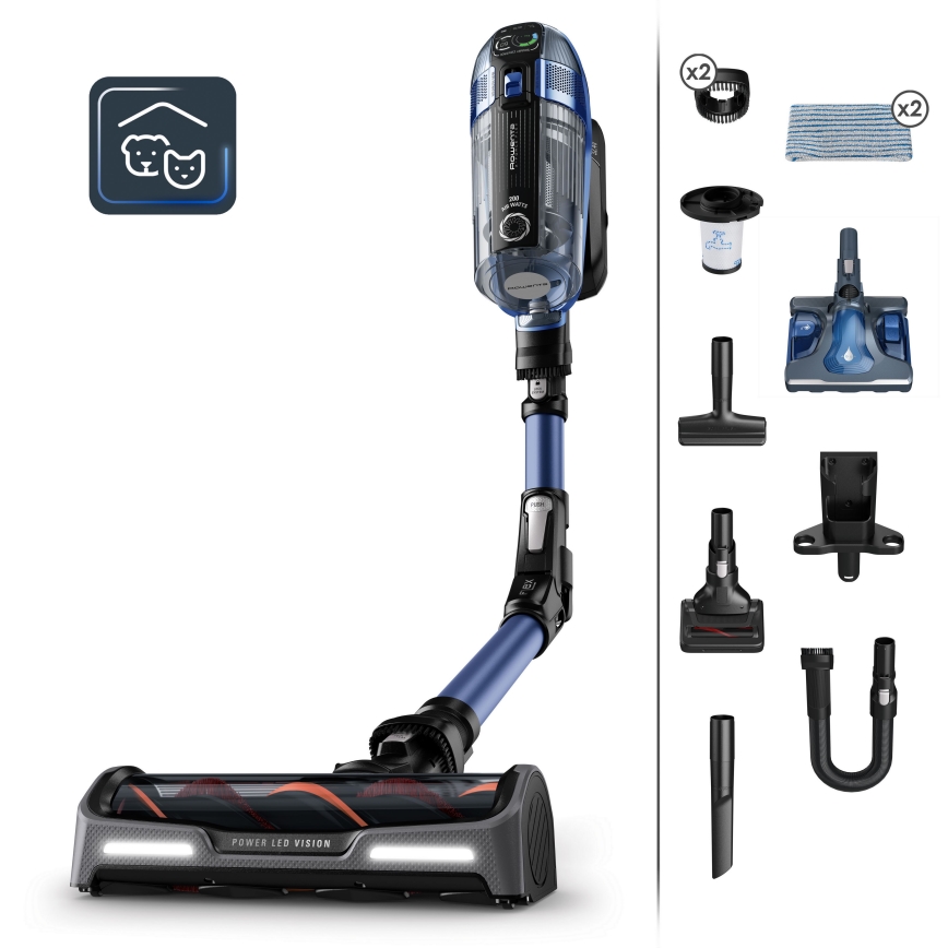 Rowenta - Stielstaubsauger mit Wischmopp X-FORCE FLEX ANIMAL AQUA AUTO 3in1 480W/32,4V 2500 mAh blau